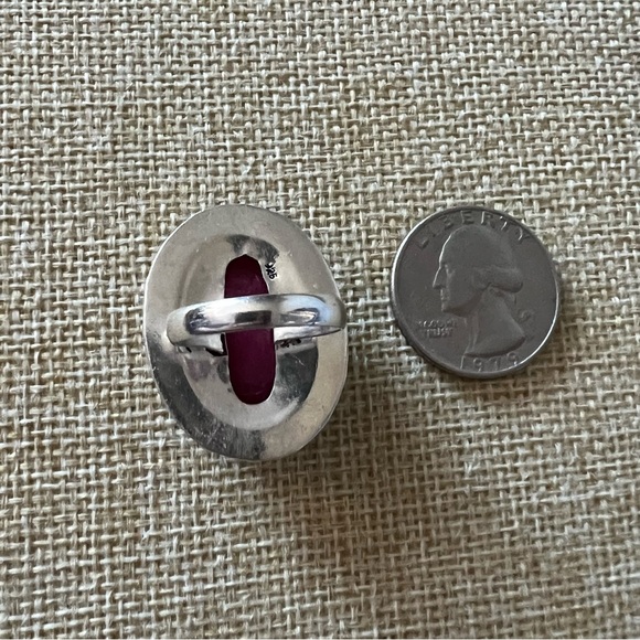 New Enhanced Faceted Ruby Silver Overlay Ring Size 7.5 - 7.75 - Picture 5 of 10